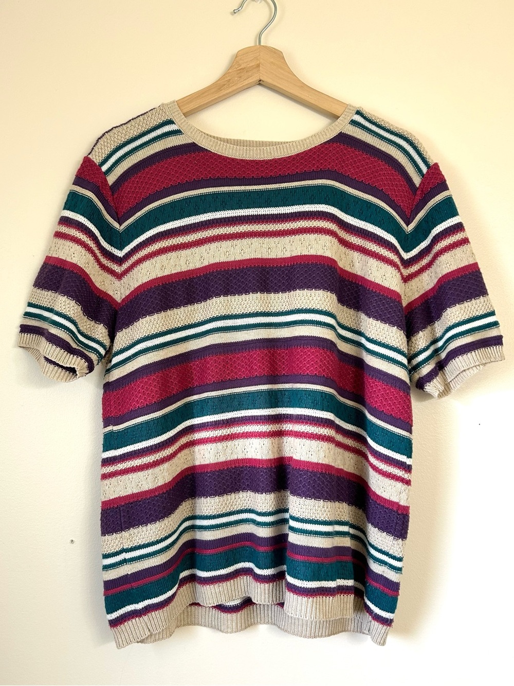 80s Alfred Dunner Striped Short Sleeve Knit Sweater USA | Large